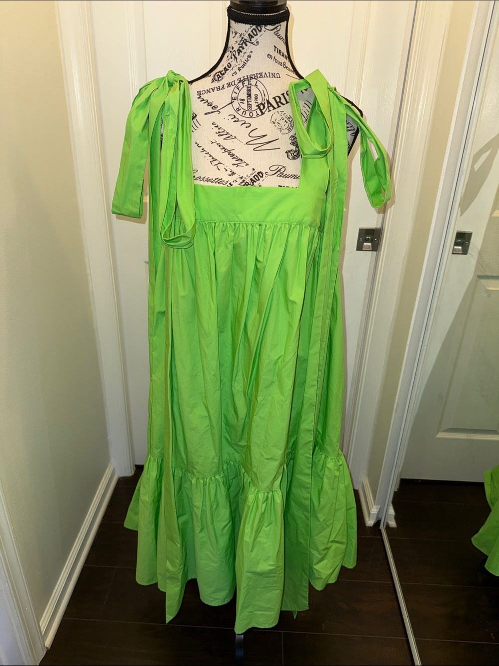 Christopher John Rogers Neon Green Tie-Shoulder Theater Dress